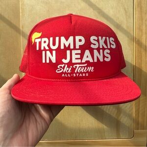 Trump Skis in Jeans Premium Foam Trucker Hat - Red | Adjustable Snapback
